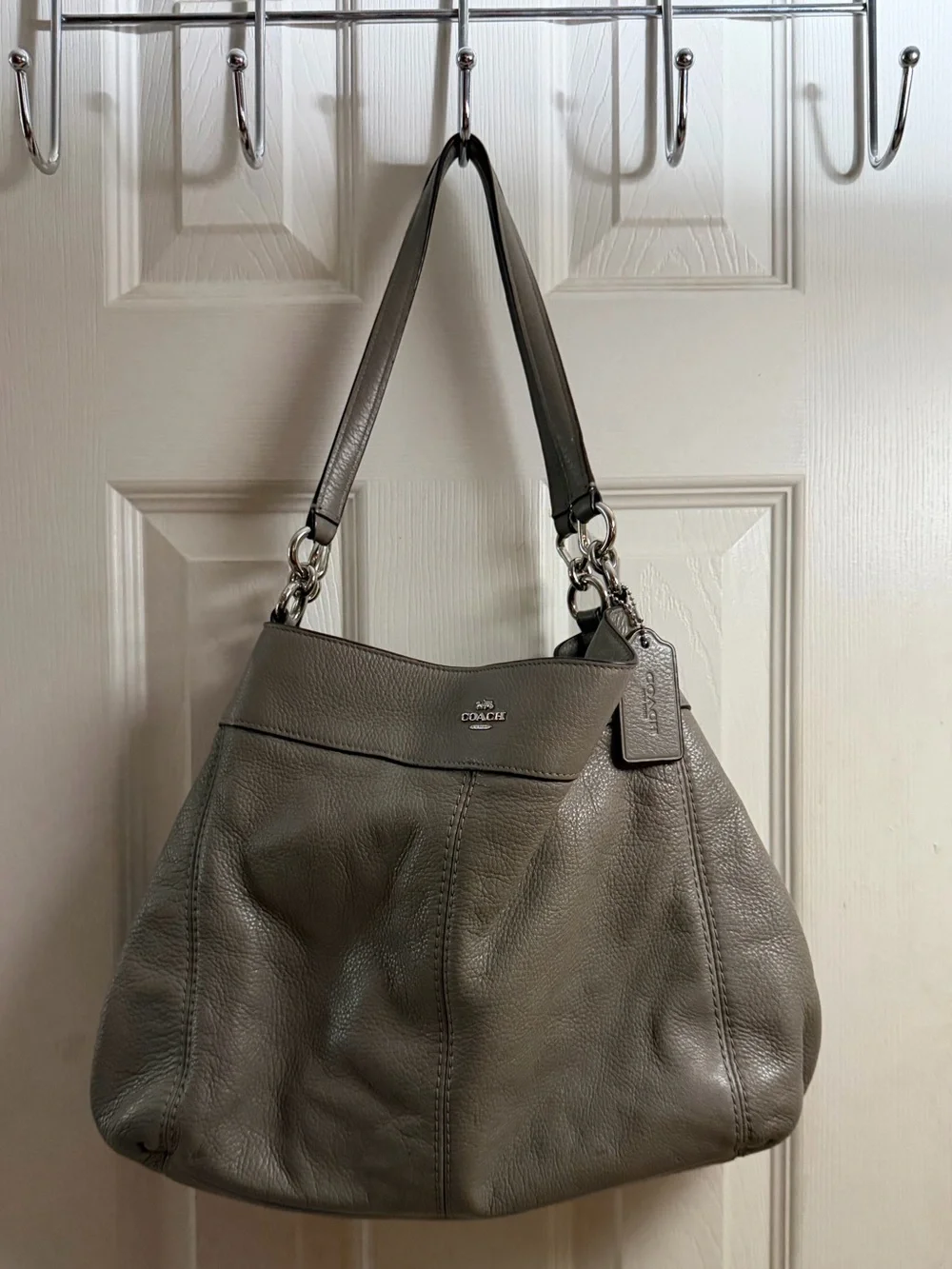 Coach Pebbled Leather Shoulder Bag in Gray